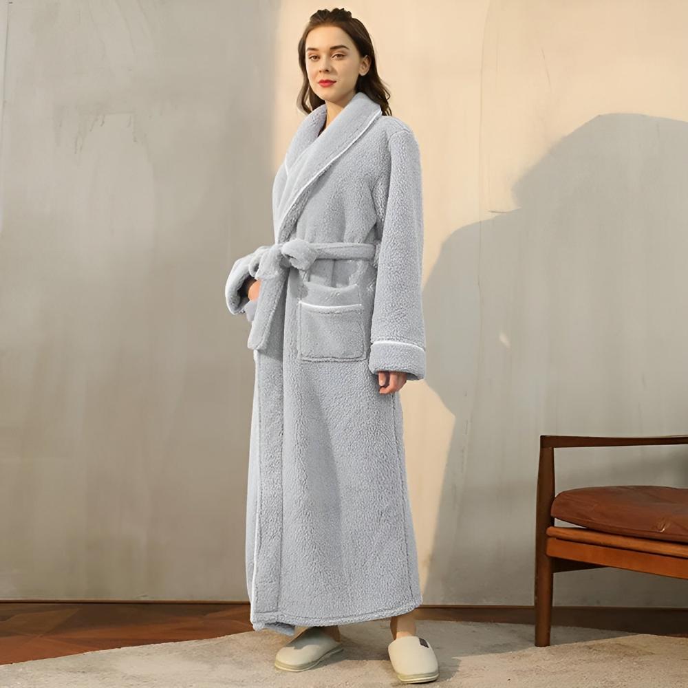 Unisex Sherpa Fleece Robe – Warm Shawl-Collar Bathrobe with Belt