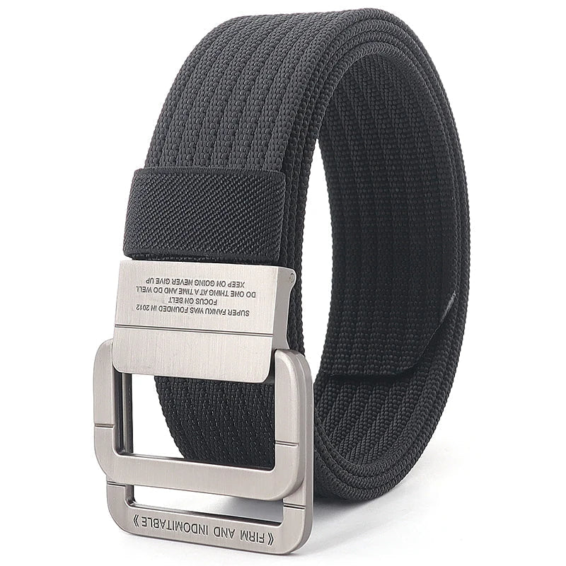 Unisex Striped Canvas Belt with Double D-Ring Buckle, 47 Inches