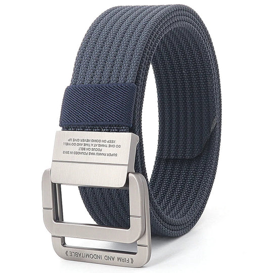 Unisex Striped Canvas Belt with Double D-Ring Buckle, 47 Inches