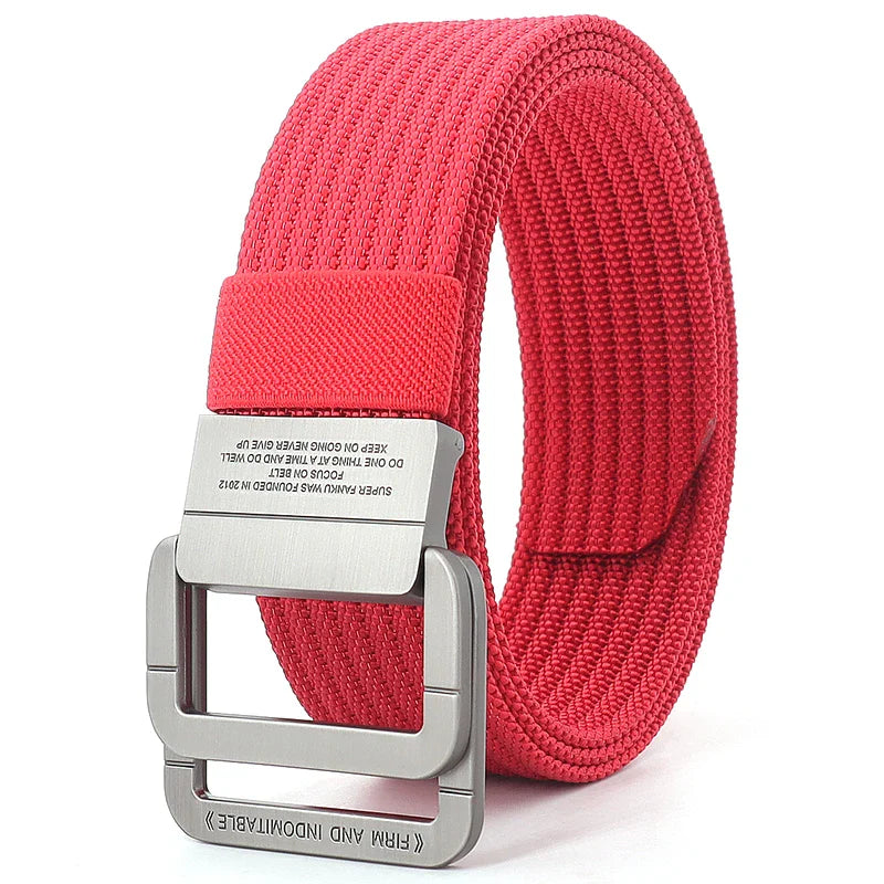 Unisex Striped Canvas Belt with Double D-Ring Buckle, 47 Inches