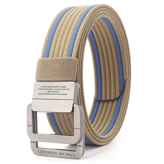 Unisex Striped Canvas Belt with Double D-Ring Buckle, 47 Inches