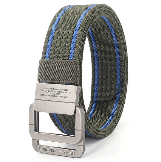 Unisex Striped Canvas Belt with Double D-Ring Buckle, 47 Inches