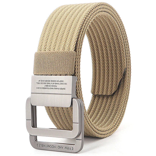 Unisex Striped Canvas Belt with Double D-Ring Buckle, 47 Inches