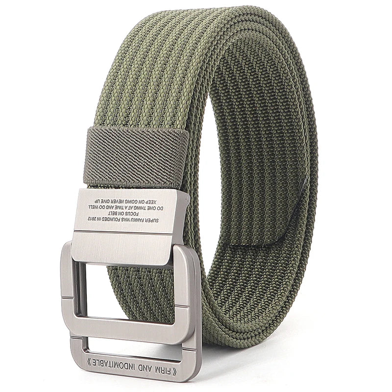 Unisex Striped Canvas Belt with Double D-Ring Buckle, 47 Inches