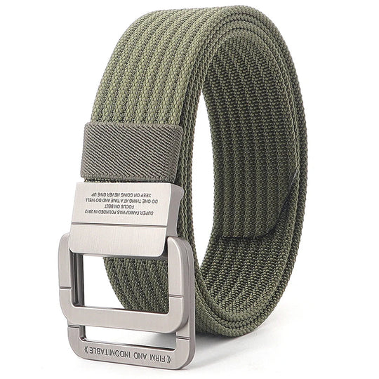 Unisex Striped Canvas Belt with Double D-Ring Buckle, 47 Inches