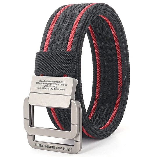Unisex Striped Canvas Belt with Double D-Ring Buckle, 47 Inches