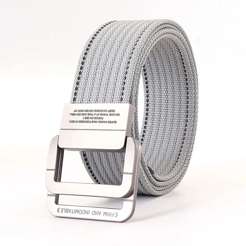 Unisex Striped Canvas Belt with Double D-Ring Buckle, 47 Inches