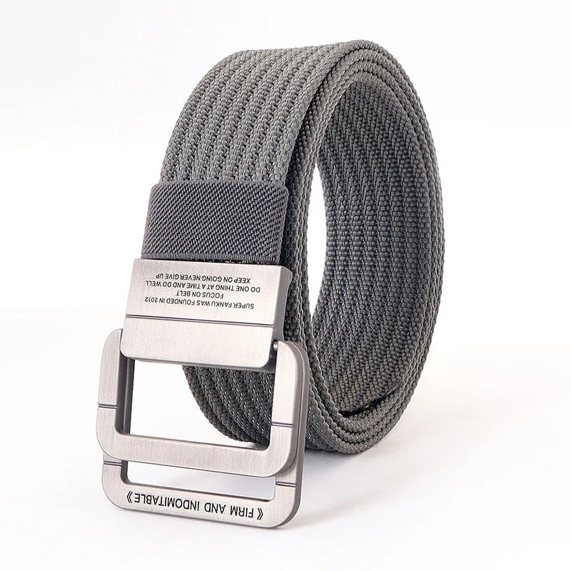Unisex Striped Canvas Belt with Double D-Ring Buckle, 47 Inches