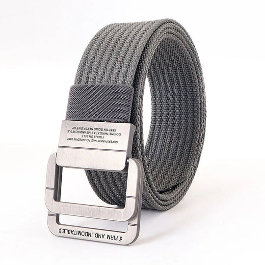 Unisex Striped Canvas Belt with Double D-Ring Buckle, 47 Inches