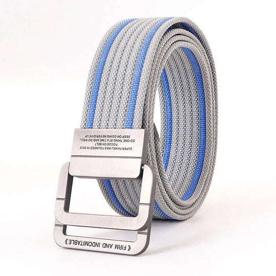 Unisex Striped Canvas Belt with Double D-Ring Buckle, 47 Inches