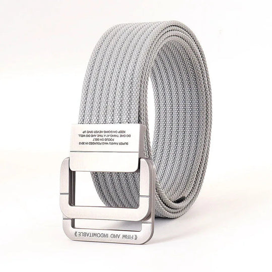 Unisex Striped Canvas Belt with Double D-Ring Buckle, 47 Inches