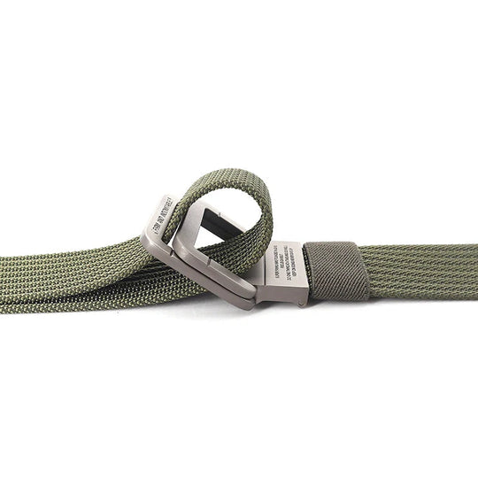 Unisex Striped Canvas Belt with Double D-Ring Buckle, 47 Inches