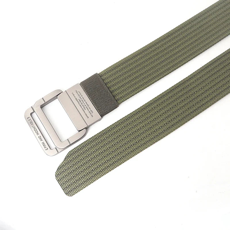 Unisex Striped Canvas Belt with Double D-Ring Buckle, 47 Inches