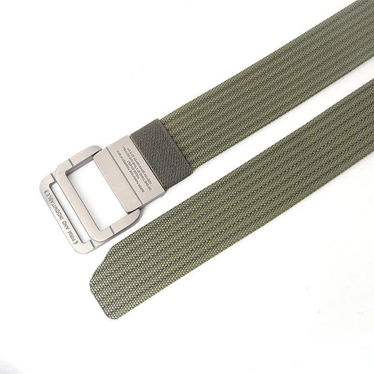 Unisex Striped Canvas Belt with Double D-Ring Buckle, 47 Inches