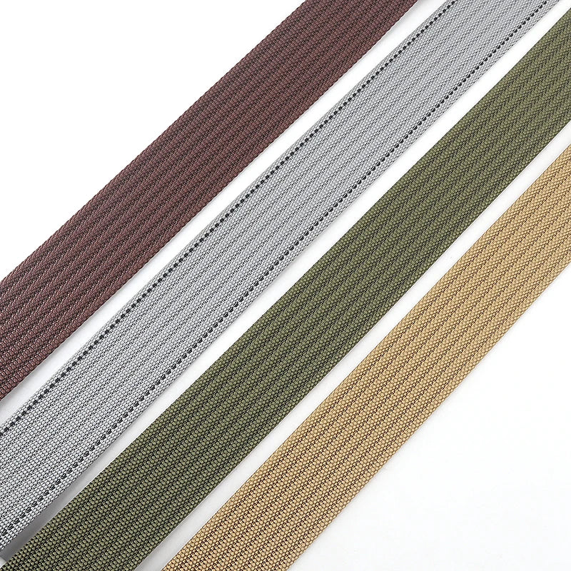 Unisex Striped Canvas Belt with Double D-Ring Buckle, 47 Inches