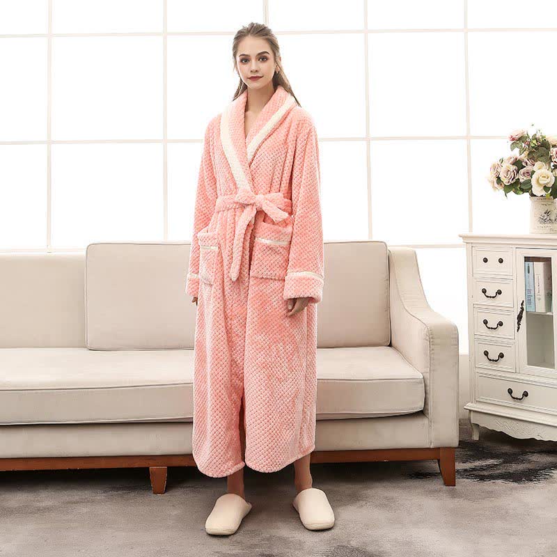 Unisex Thick Fleece Bathrobe – Warm Belted Robe with Large Pockets