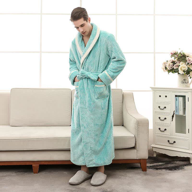 Unisex Thick Fleece Bathrobe – Warm Belted Robe with Large Pockets