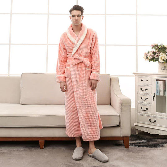 Unisex Thick Fleece Bathrobe – Warm Belted Robe with Large Pockets