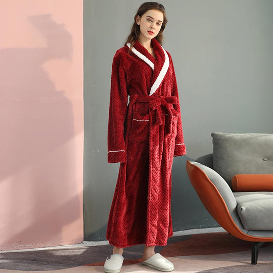 Unisex Thick Fleece Bathrobe – Warm Belted Robe with Large Pockets
