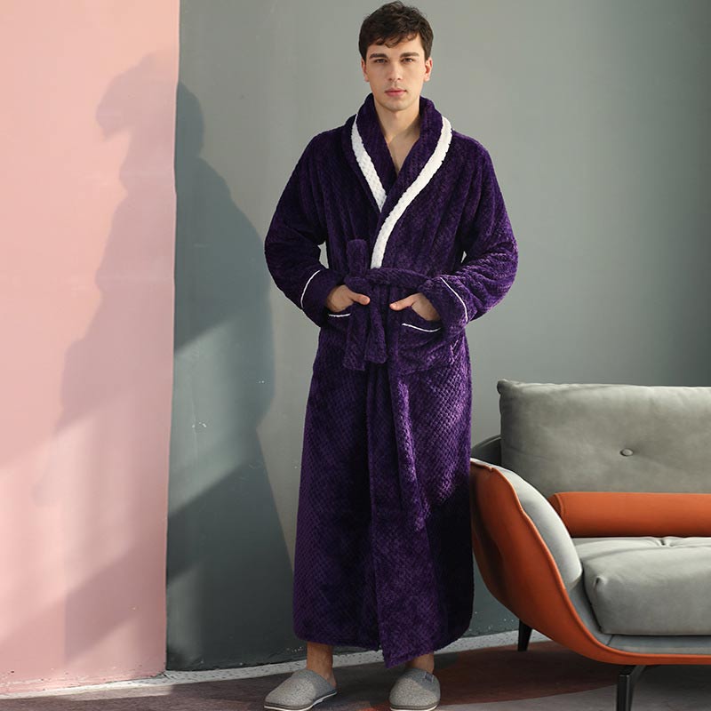 Unisex Thick Fleece Bathrobe – Warm Belted Robe with Large Pockets