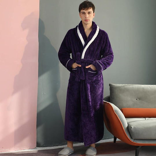 Unisex Thick Fleece Bathrobe – Warm Belted Robe with Large Pockets