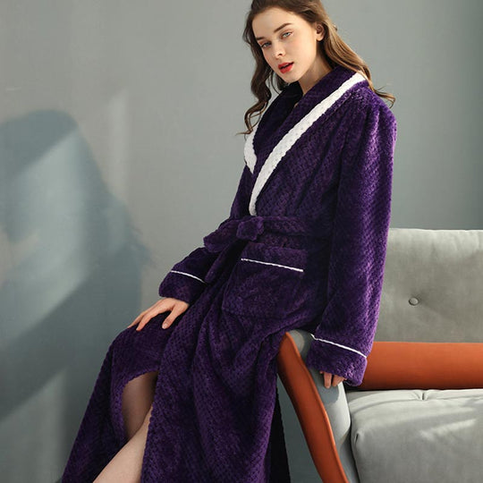 Unisex Thick Fleece Bathrobe – Warm Belted Robe with Large Pockets