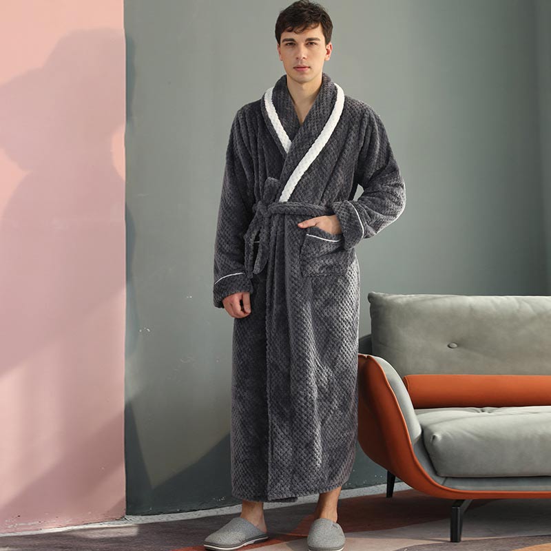 Unisex Thick Fleece Bathrobe – Warm Belted Robe with Large Pockets