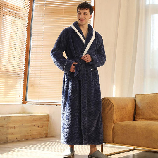 Unisex Thick Fleece Bathrobe – Warm Belted Robe with Large Pockets