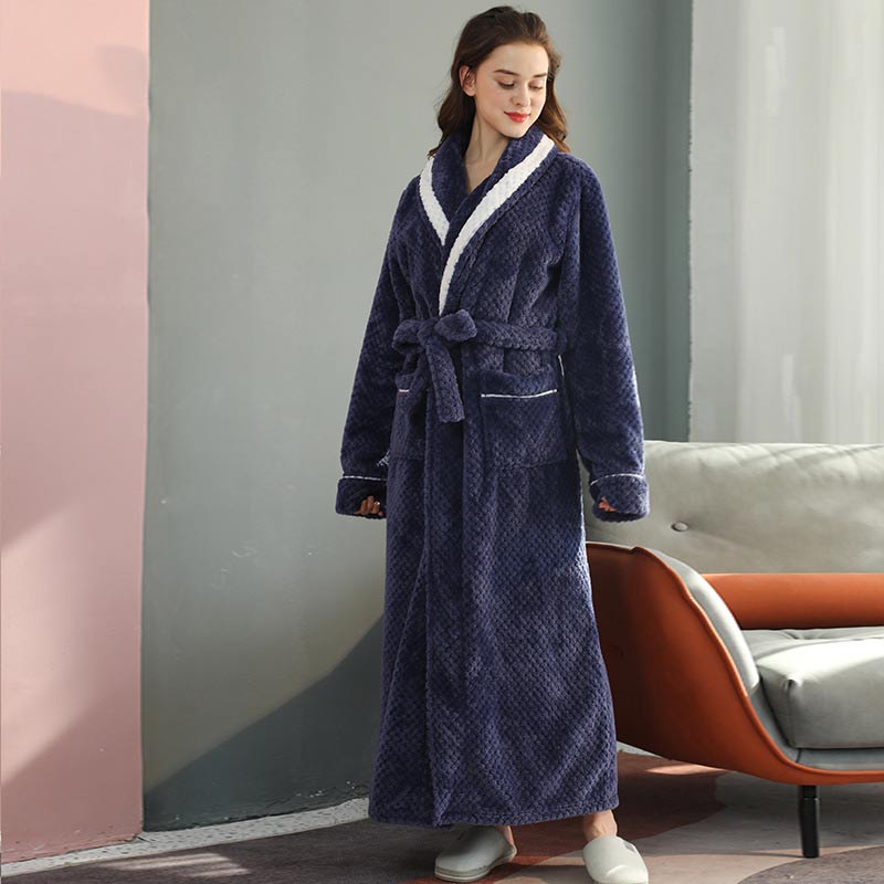 Unisex Thick Fleece Bathrobe – Warm Belted Robe with Large Pockets