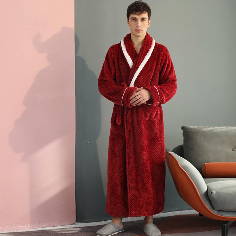 Unisex Thick Fleece Bathrobe – Warm Belted Robe with Large Pockets