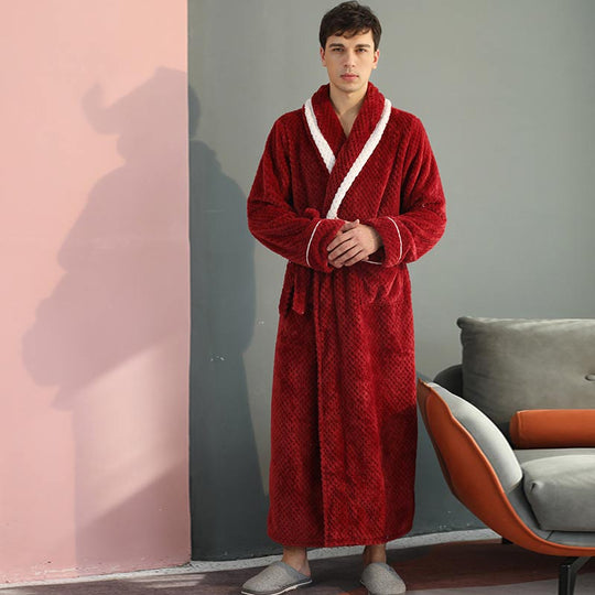 Unisex Thick Fleece Bathrobe – Warm Belted Robe with Large Pockets