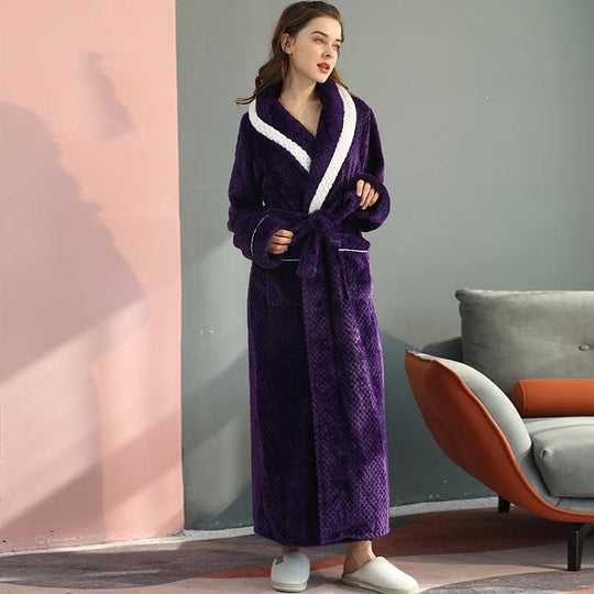 Unisex Thick Fleece Bathrobe – Warm Belted Robe with Large Pockets