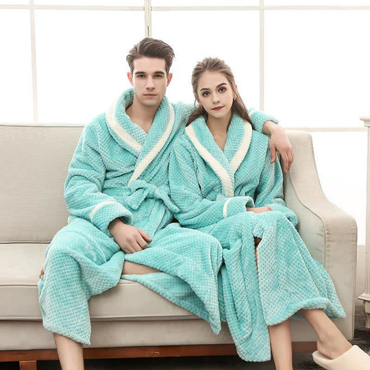 Unisex Thick Fleece Bathrobe – Warm Belted Robe with Large Pockets