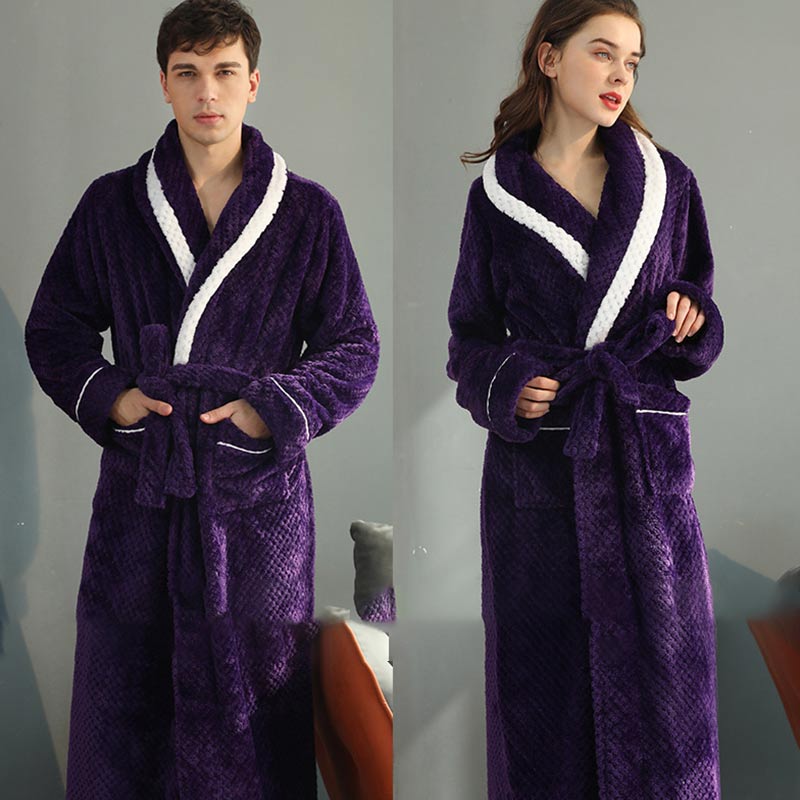 Unisex Thick Fleece Bathrobe – Warm Belted Robe with Large Pockets