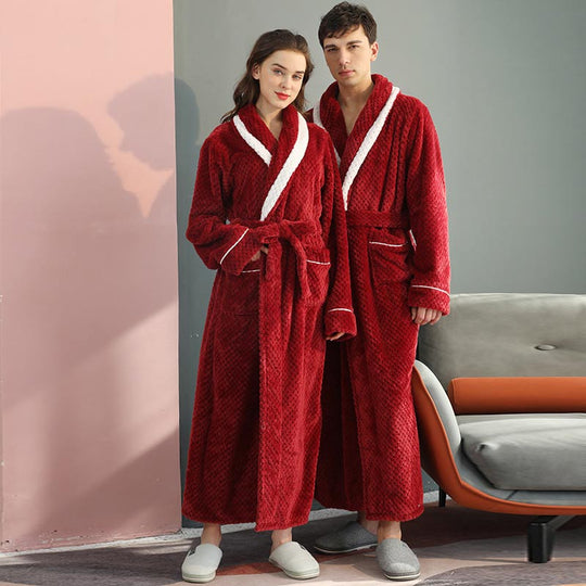 Unisex Thick Fleece Bathrobe – Warm Belted Robe with Large Pockets