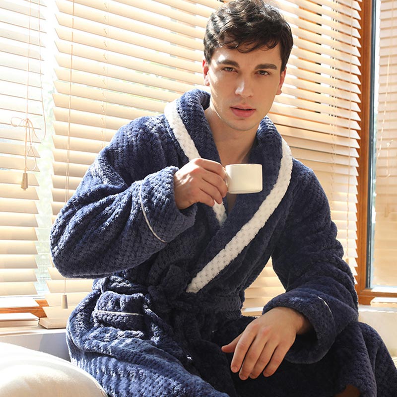 Unisex Thick Fleece Bathrobe – Warm Belted Robe with Large Pockets