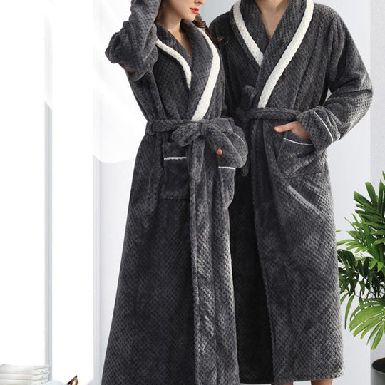 Unisex Thick Fleece Bathrobe – Warm Belted Robe with Large Pockets