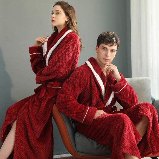 Unisex Thick Fleece Bathrobe – Warm Belted Robe with Large Pockets