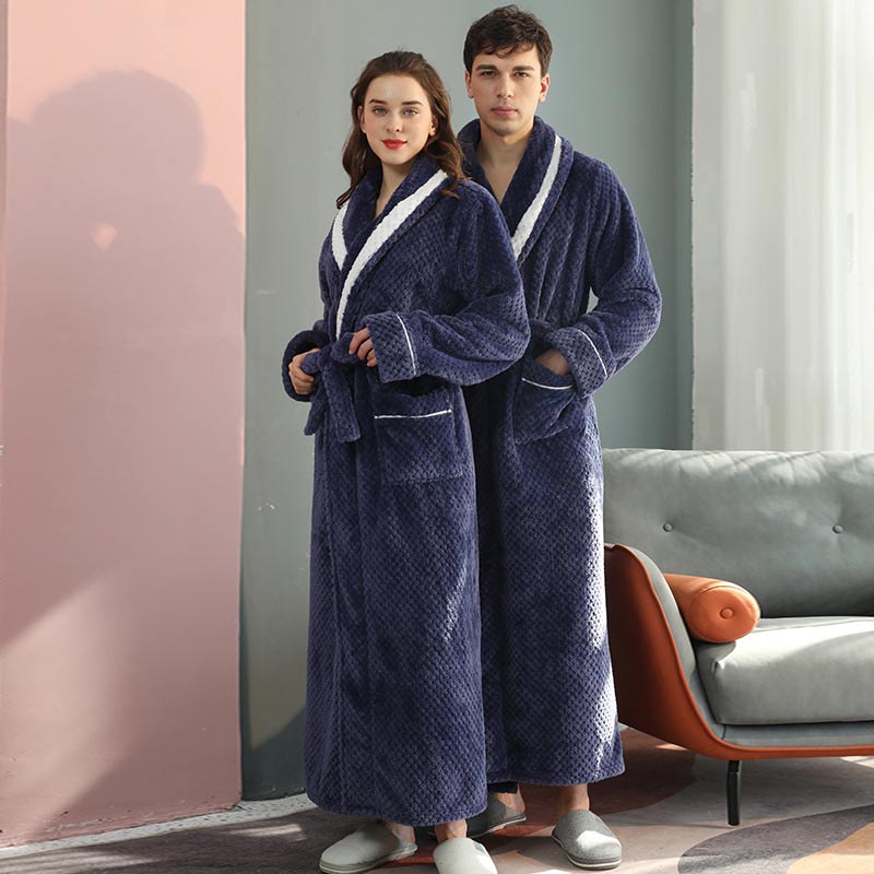 Unisex Thick Fleece Bathrobe – Warm Belted Robe with Large Pockets