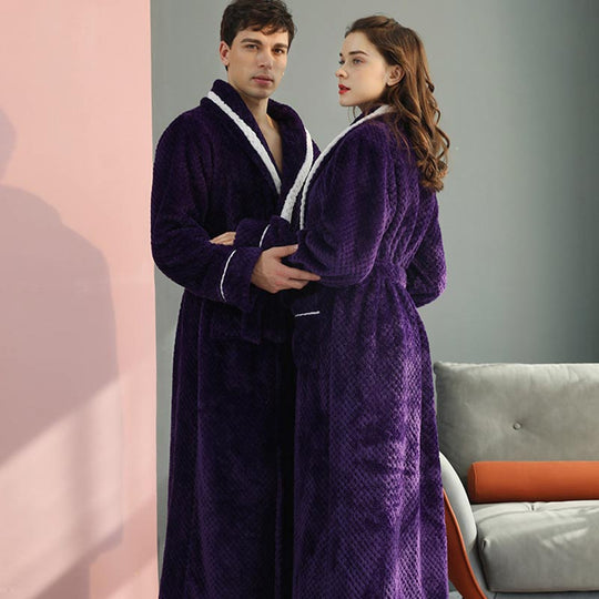 Unisex Thick Fleece Bathrobe – Warm Belted Robe with Large Pockets