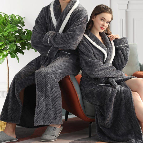 Unisex Thick Fleece Bathrobe – Warm Belted Robe with Large Pockets