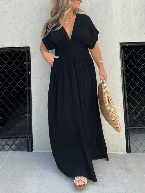 V-Neck Maxi Dress with Side Slit – Elegant Formal Occasion Style