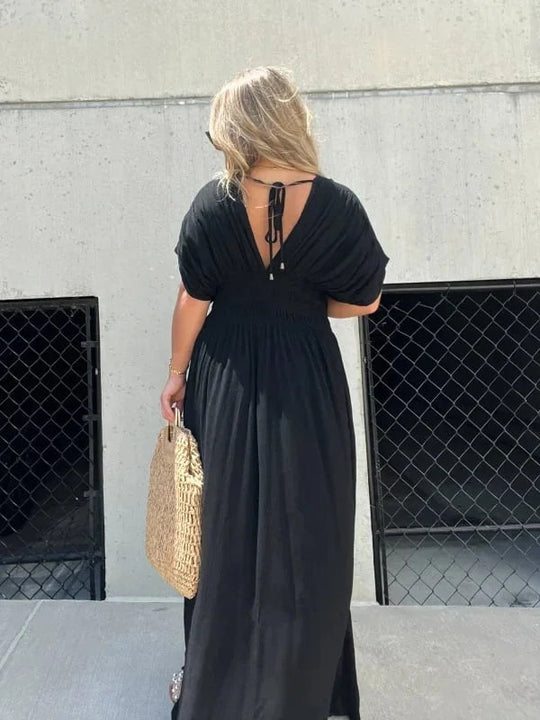 V-Neck Maxi Dress with Side Slit – Elegant Formal Occasion Style