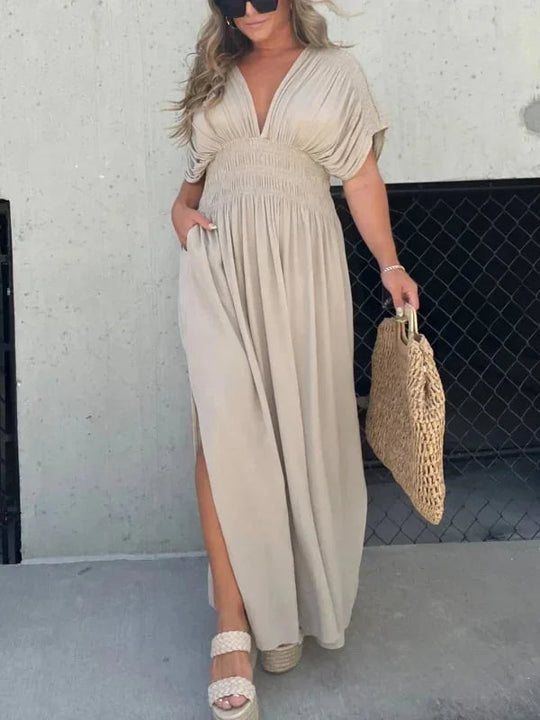 V-Neck Maxi Dress with Side Slit – Elegant Formal Occasion Style