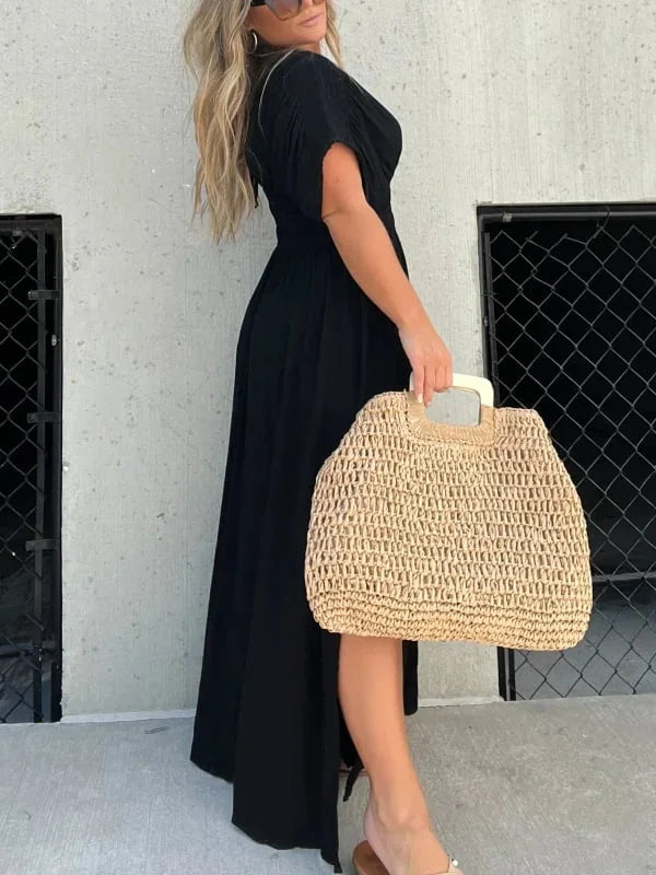 V-Neck Maxi Dress with Side Slit – Elegant Formal Occasion Style