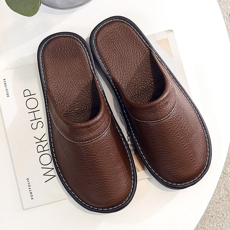 Vegan Leather-Look Slip-On Slippers with Cushioned Insole