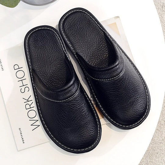 Vegan Leather-Look Slip-On Slippers with Cushioned Insole