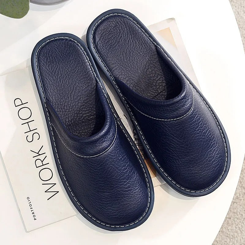 Vegan Leather-Look Slip-On Slippers with Cushioned Insole