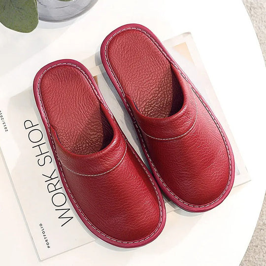 Vegan Leather-Look Slip-On Slippers with Cushioned Insole