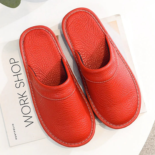 Vegan Leather-Look Slip-On Slippers with Cushioned Insole